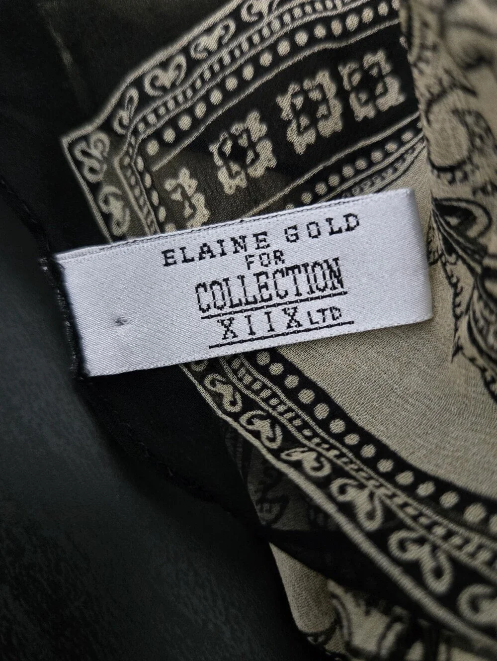 Elaine Gold Paisley Print Long Scarf in Cream and Charcoal